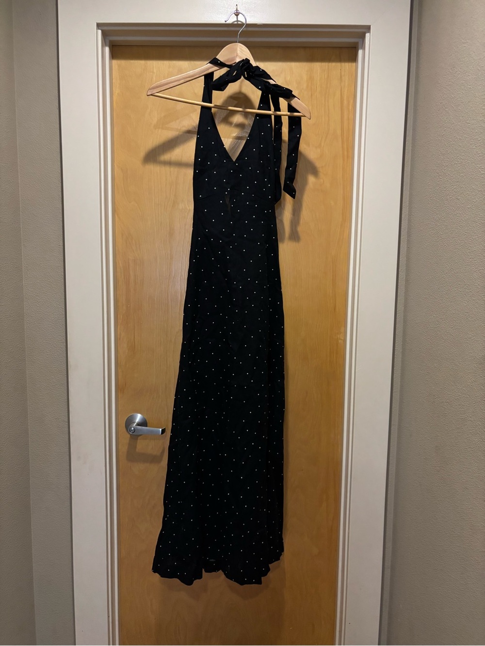 NWT LOFT Black Polka Dot Halter Maxi Dress – Size 8